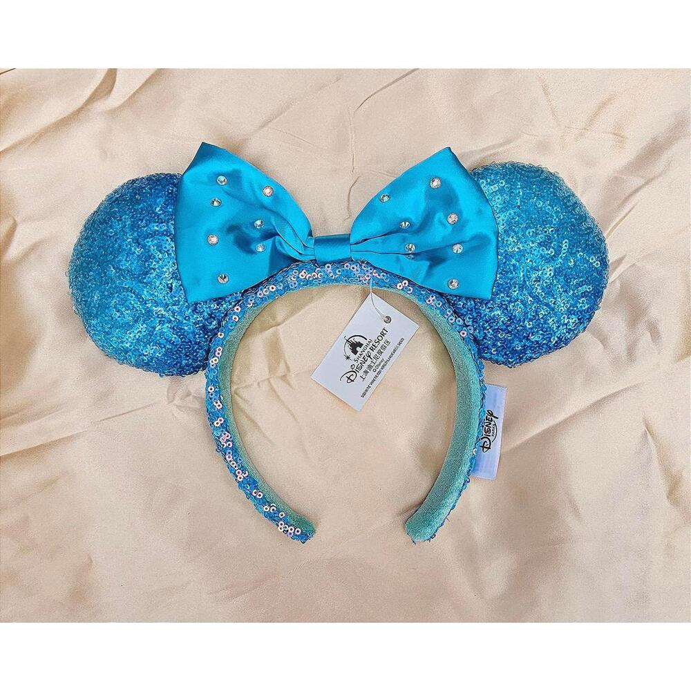Disney Parks Blue Rhinestone Bow Sequined Minnie Mouse Ears Headband